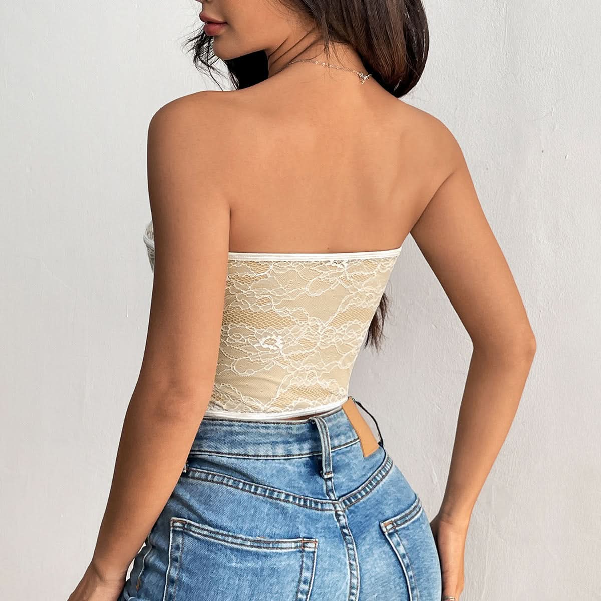 Sweetheart neck lace bustier button top