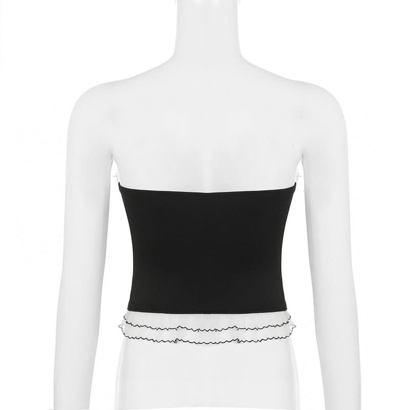 Lace hem bowknot ruffle tube top