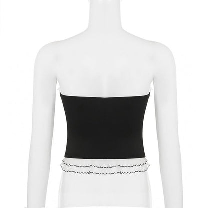 Lace hem bowknot ruffle tube top