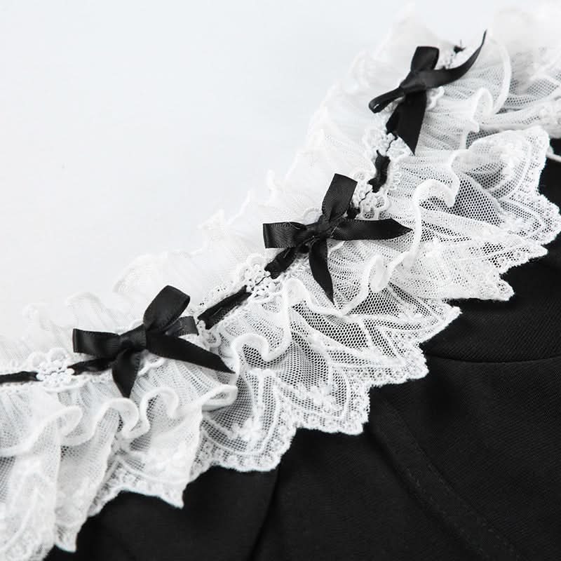 Lace hem bowknot ruffle tube top