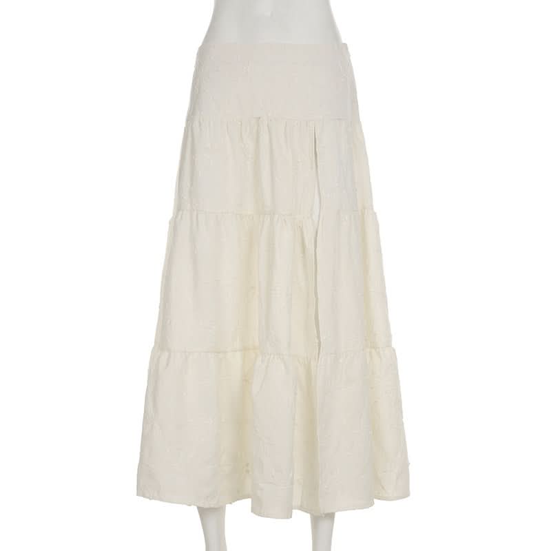 Textured high slit zip-up maxi skirt