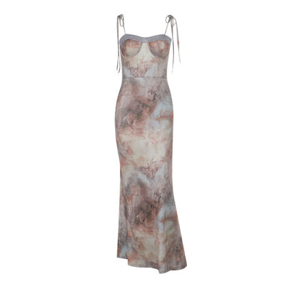 Lace hem contrast self tie cami maxi dress