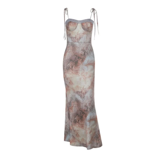 Lace hem contrast self tie cami maxi dress