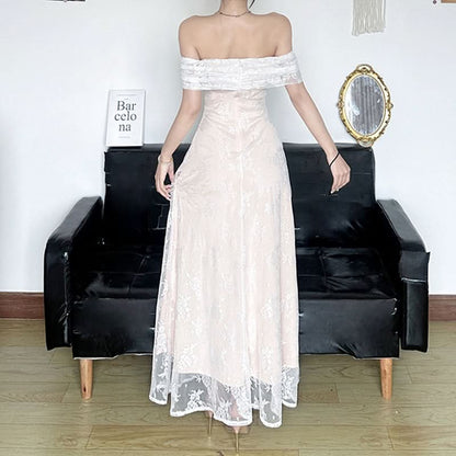 Off shoulder lace hem maxi dress