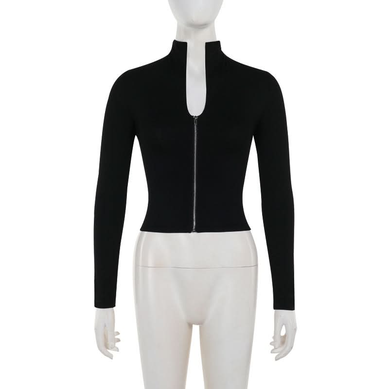 Long sleeve high neck zip-up lace up top