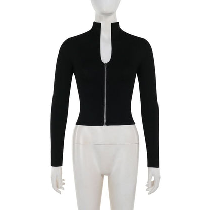 Long sleeve high neck zip-up lace up top