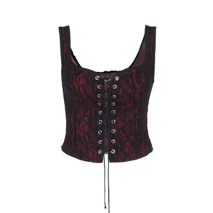 U neck lace up lace tank top
