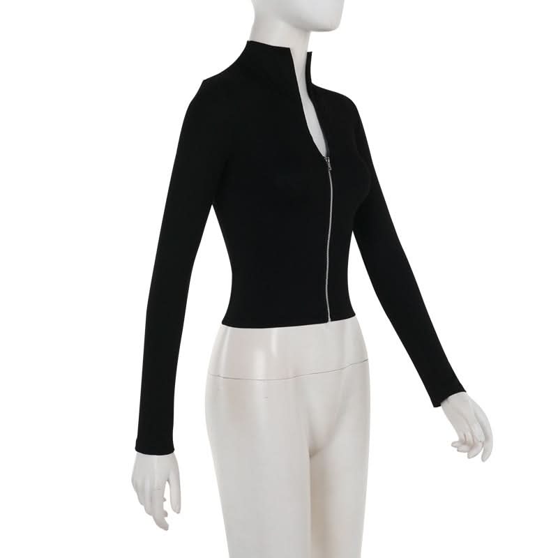 Long sleeve high neck zip-up lace up top