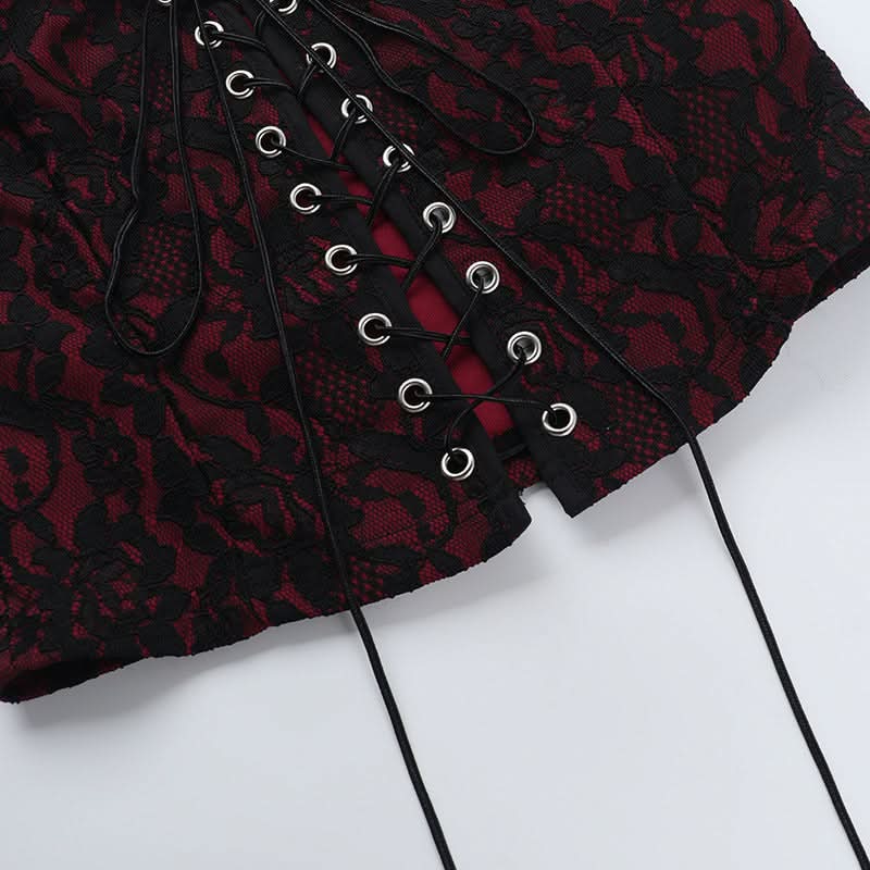 U neck lace up lace tank top