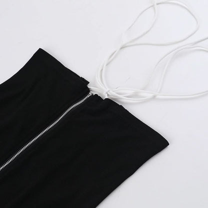 Long sleeve high neck zip-up lace up top
