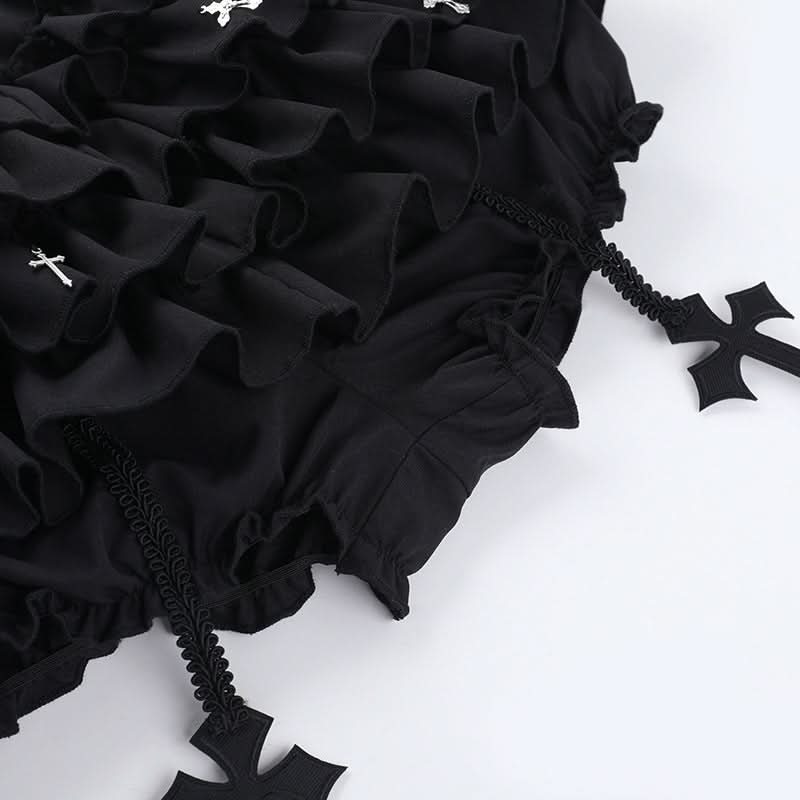 Ruffle cross applique solid short pant