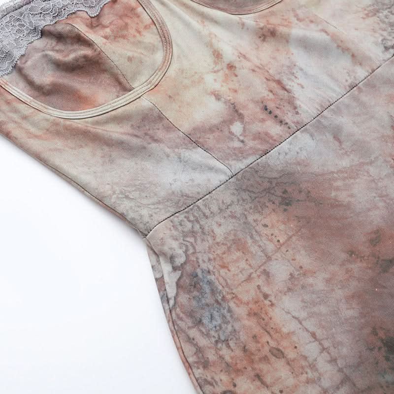 Lace hem contrast self tie cami maxi dress