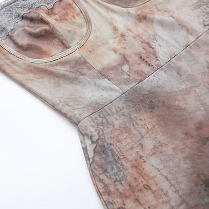 Lace hem contrast self tie cami maxi dress