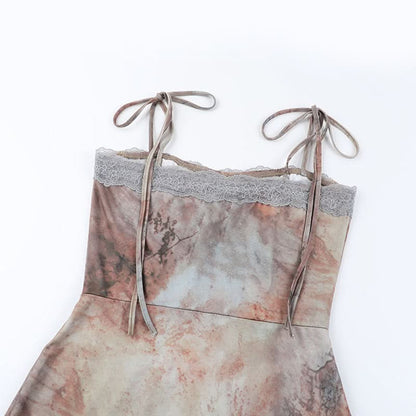 Lace hem contrast self tie cami maxi dress