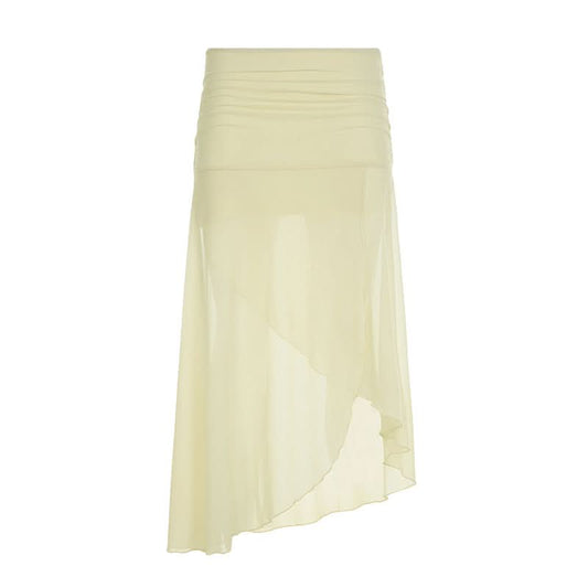 Ruched mesh slit maxi skirt