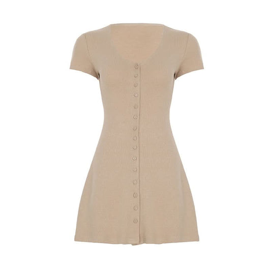 Short sleeve knitted button mini dress