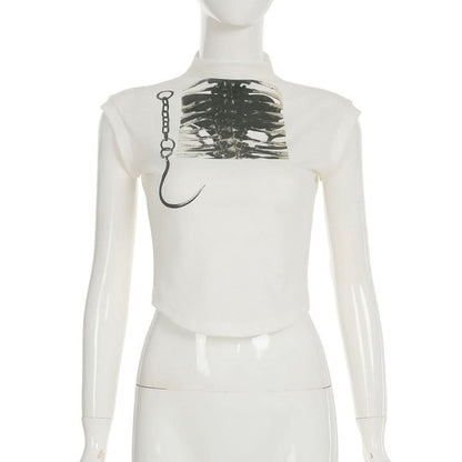 Cap sleeve high neck print top