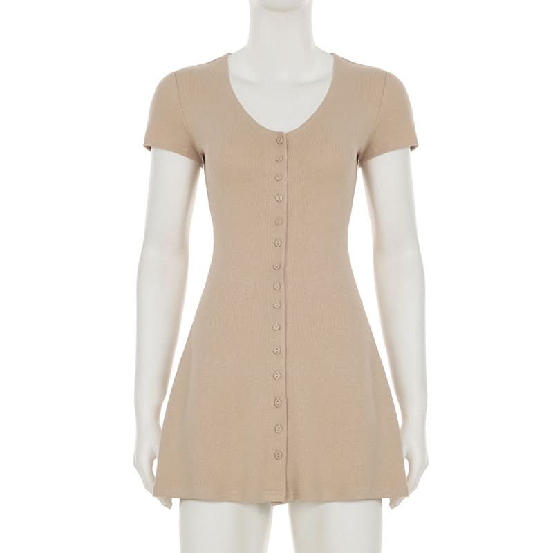 Short sleeve knitted button mini dress