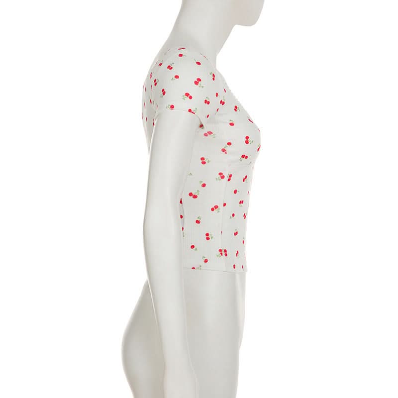 Short sleeve textured cherry print top