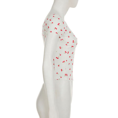Short sleeve textured cherry print top