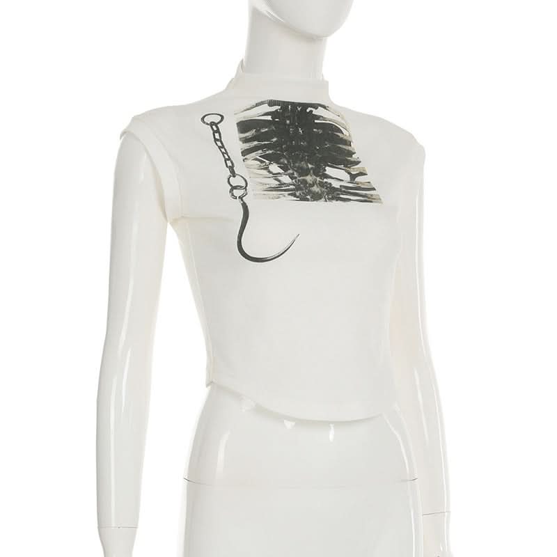 Cap sleeve high neck print top