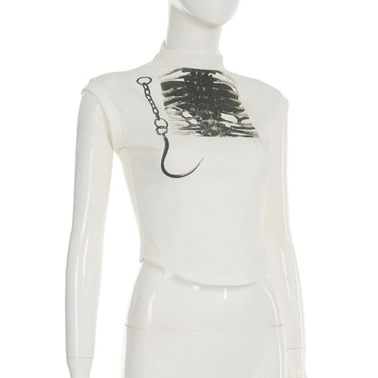 Cap sleeve high neck print top