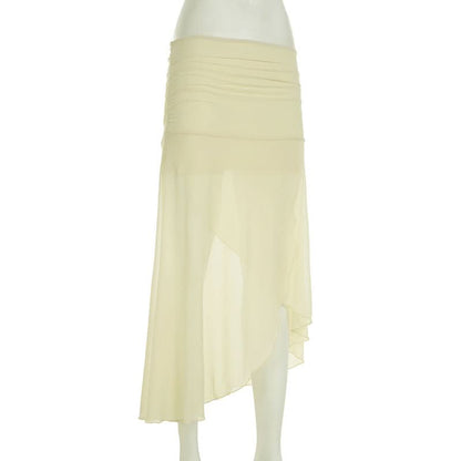 Ruched mesh slit maxi skirt