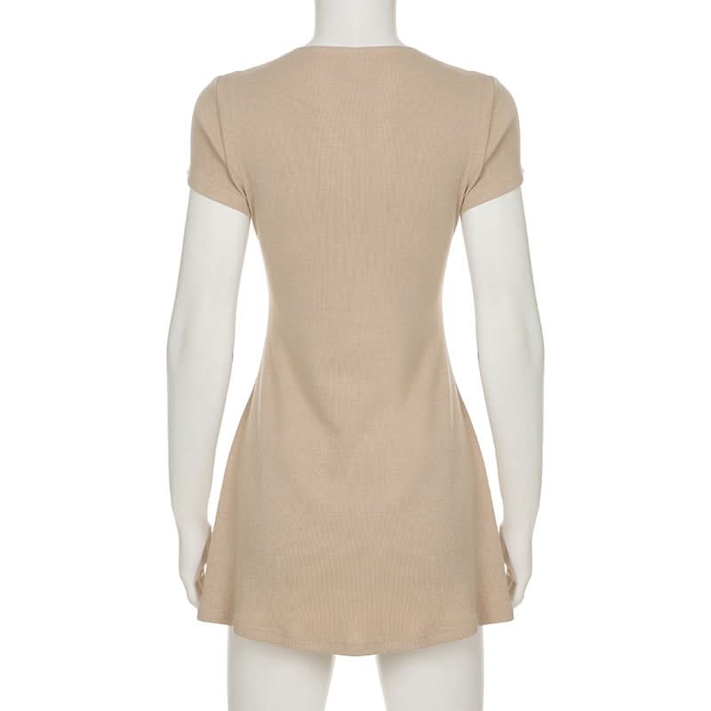 Short sleeve knitted button mini dress