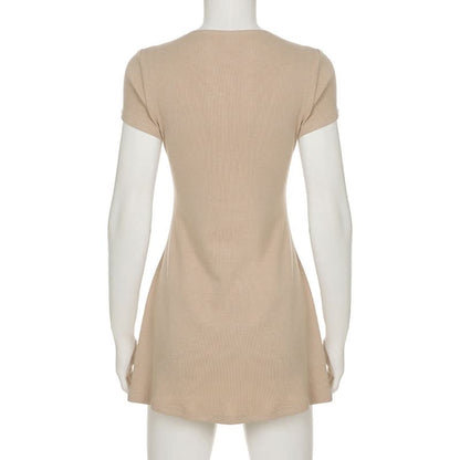 Short sleeve knitted button mini dress