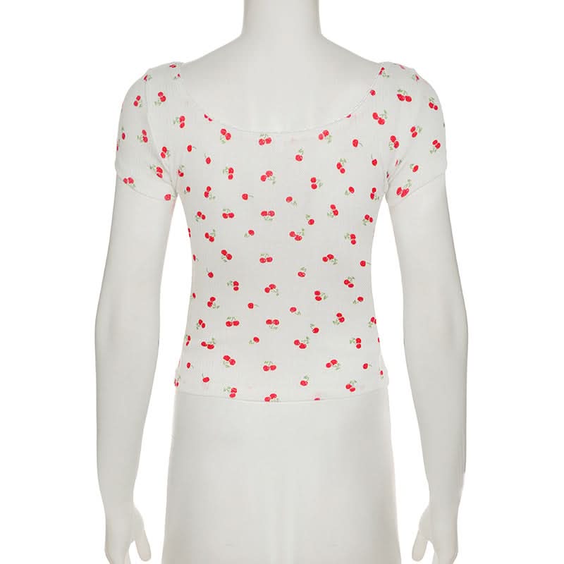 Short sleeve textured cherry print top