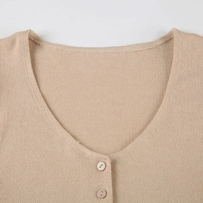 Short sleeve knitted button mini dress
