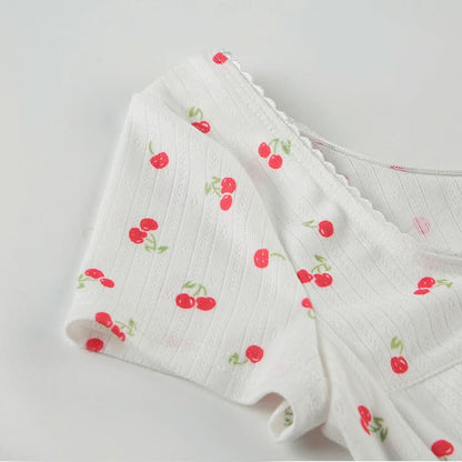 Short sleeve textured cherry print top
