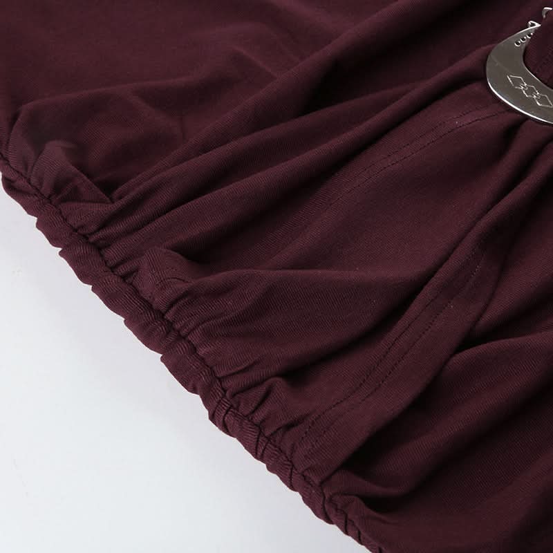 One shoulder ruched short sleeve metal applique mini dress