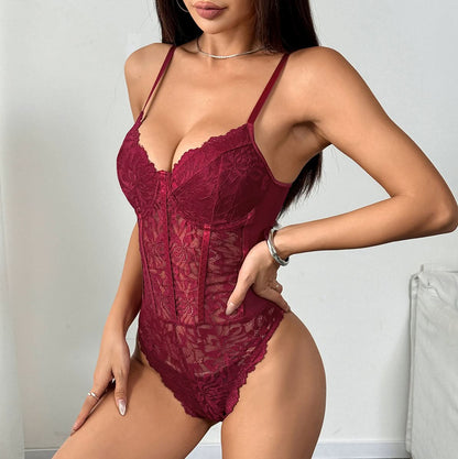 V neck lace cami bodysuit