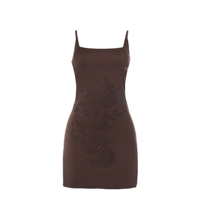 Square neck beaded cami mini dress