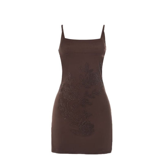 Square neck beaded cami mini dress
