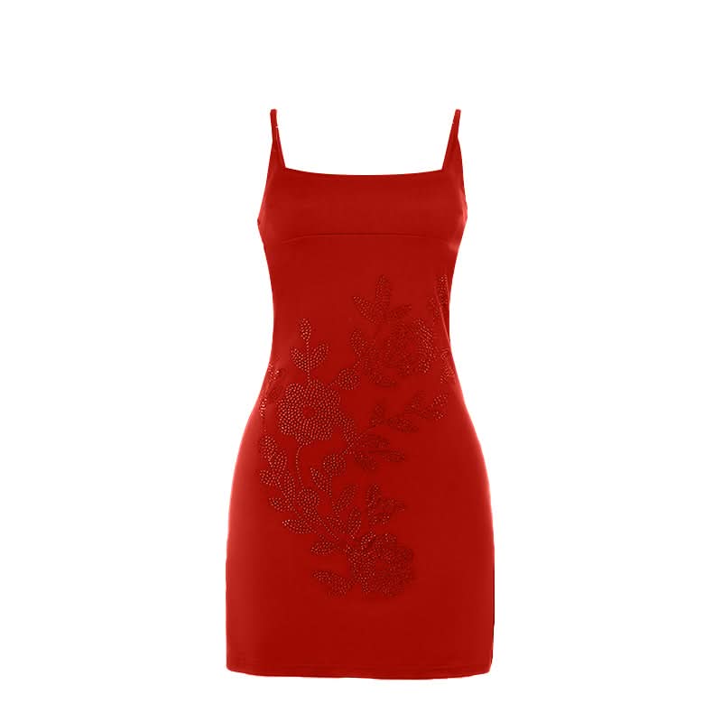 Square neck beaded cami mini dress