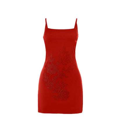 Square neck beaded cami mini dress