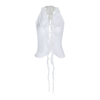 Halter backless ruffle self tie top