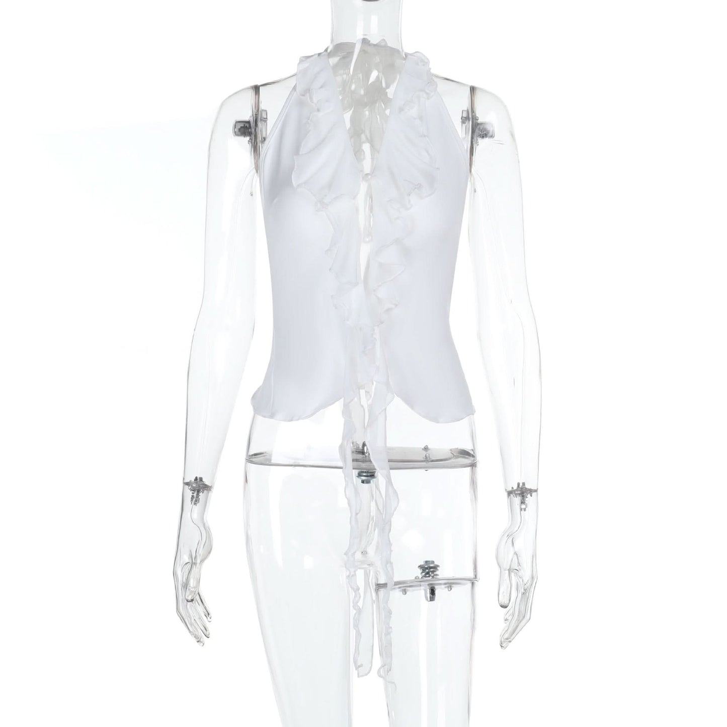 Halter backless ruffle self tie top