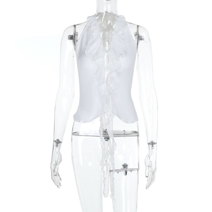 Halter backless ruffle self tie top