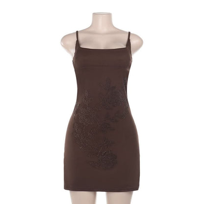 Square neck beaded cami mini dress