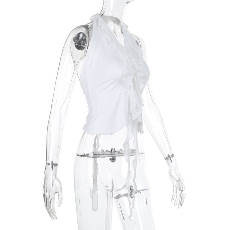 Halter backless ruffle self tie top