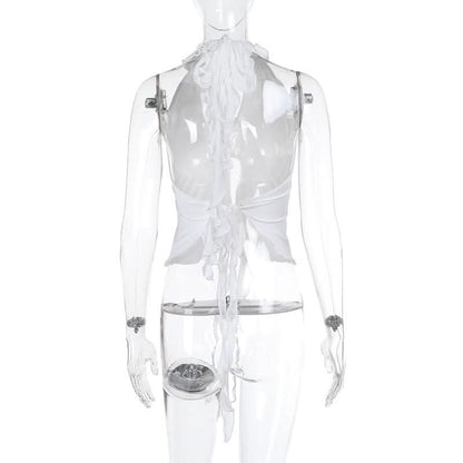 Halter backless ruffle self tie top