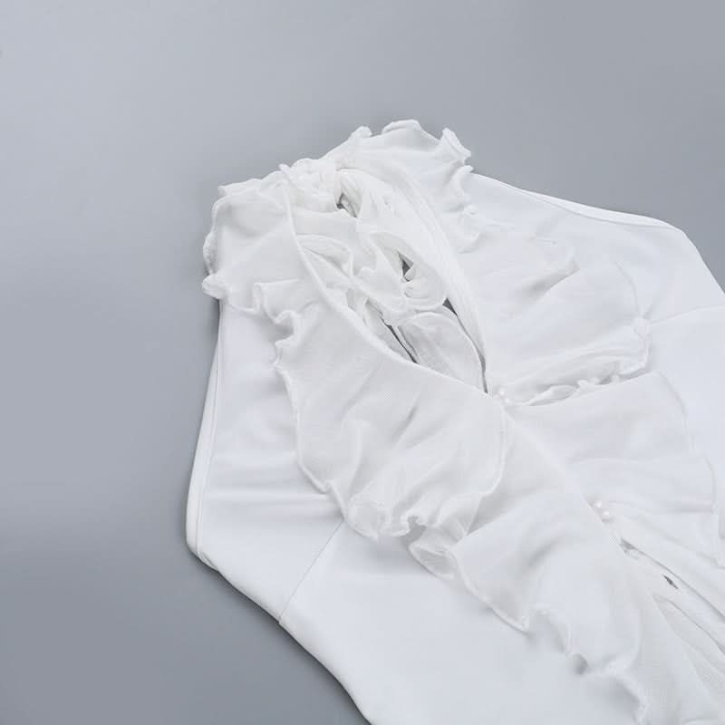 Halter backless ruffle self tie top