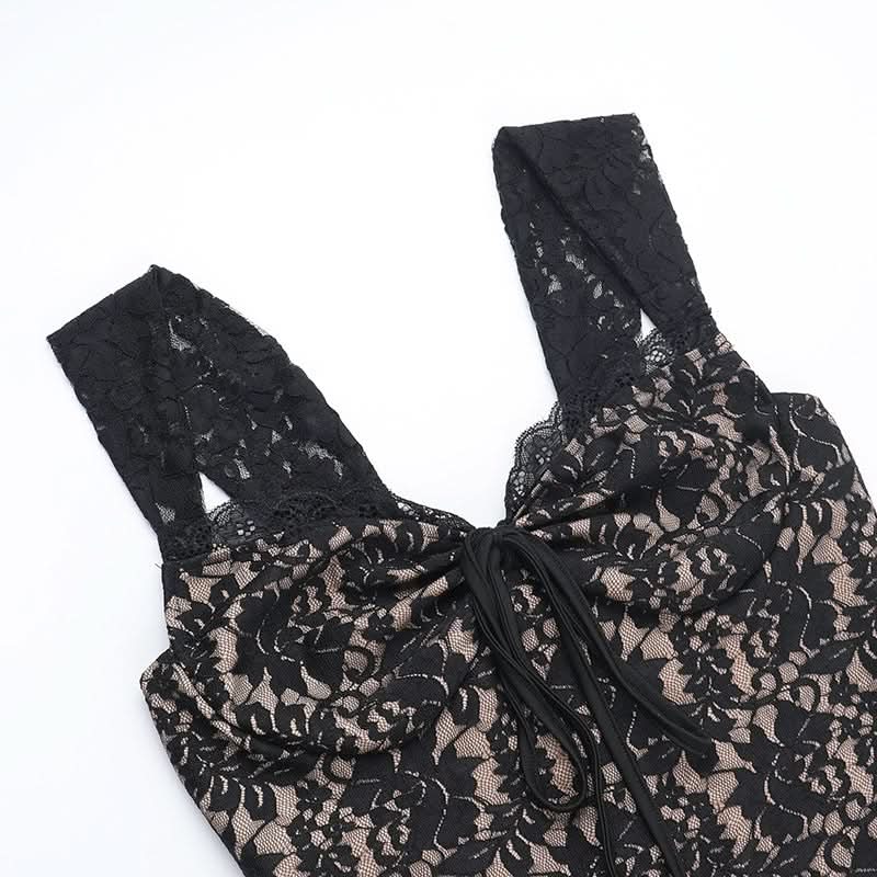 Sweetheart neck lace slit tank maxi dress