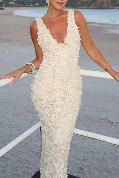 Sexy Flower Shape V Neck One Step Skirt Dresses