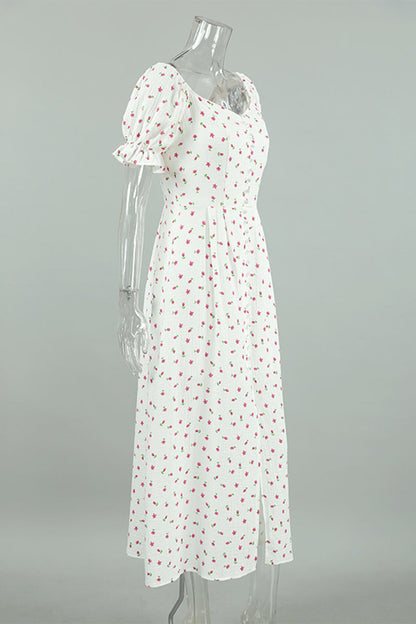 Sexy Flowers Buttons Off Shoulder A Line Dresses