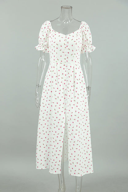 Sexy Flowers Buttons Off Shoulder A Line Dresses