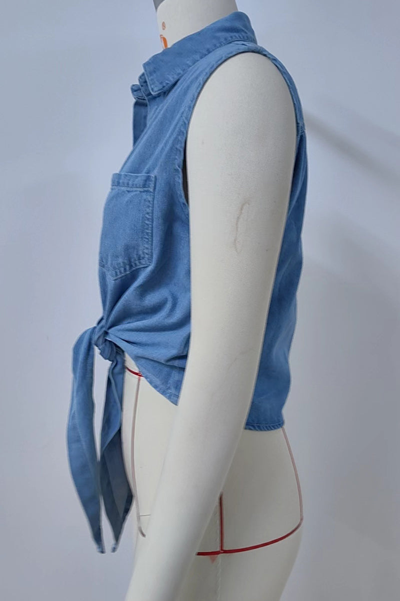 Casual Lace Up Buttons Turndown Collar Blouses